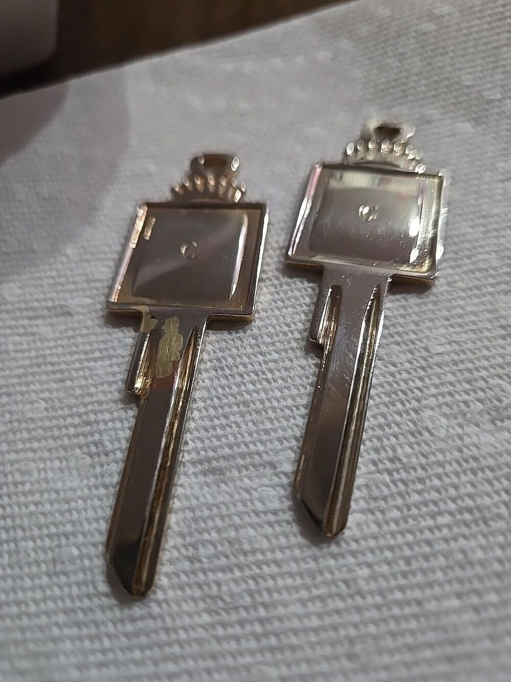 Two Cadillac Crown Vintage Uncut Blank Automobile Keys "C" Initial Key RARE